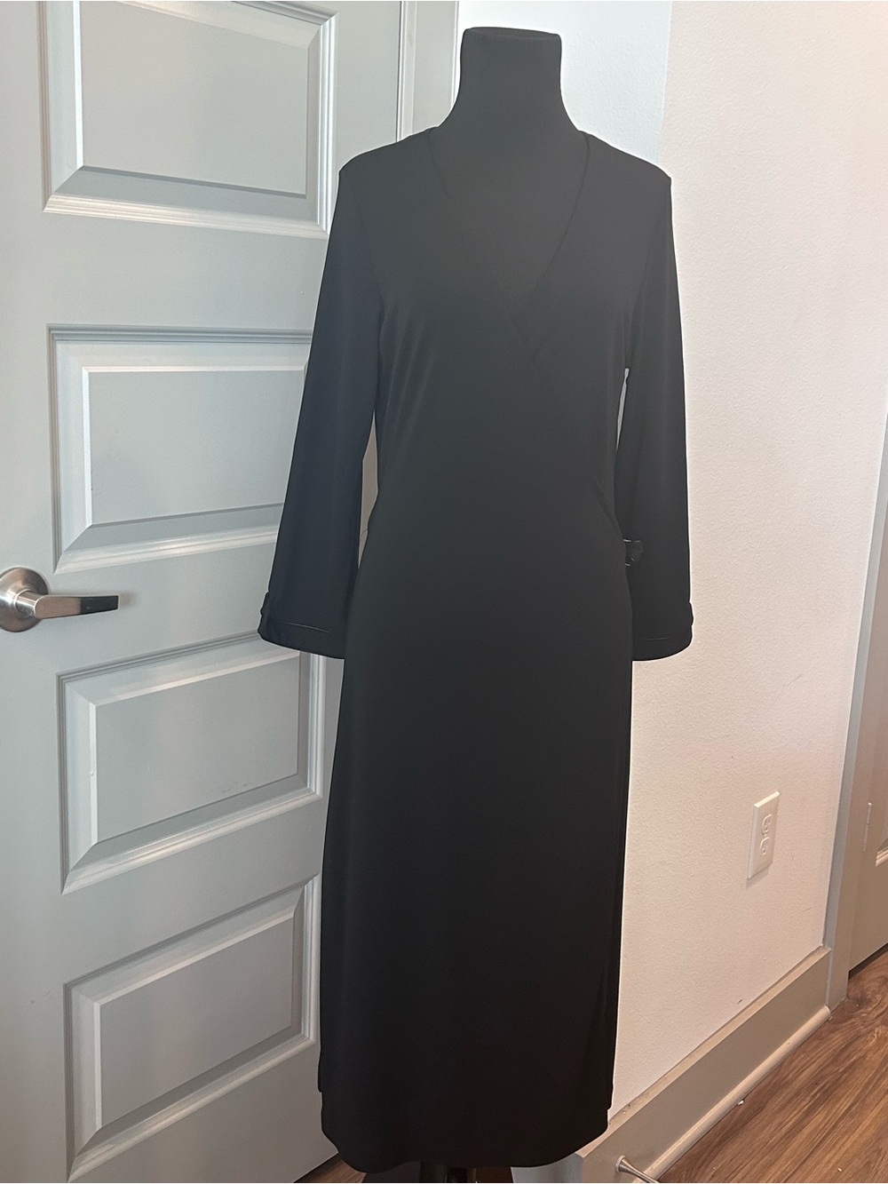 Banana Republic Black Wrap Dress L Genuine Lamb Leather Quiet Luxury Midi